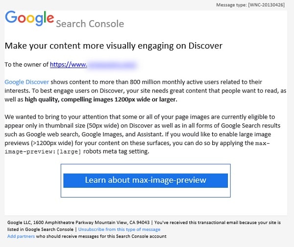 Search Console разослал оповещения с советами по оптимизации для ленты Discover