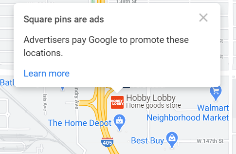 Рекламные пины в Картах Google стали квадратными