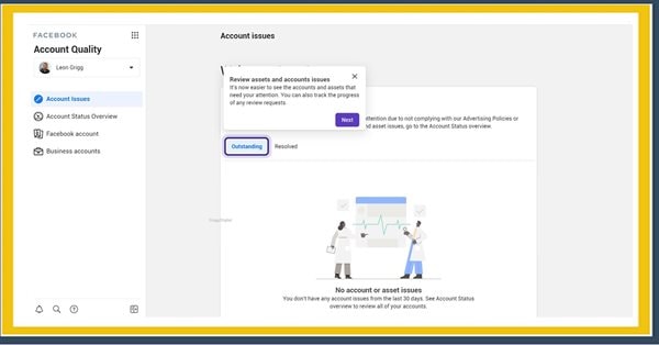 Facebook обновил интерфейс Account Quality в Business Manager