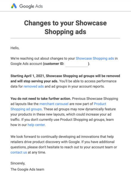 Google Ads отключит товарные объявления-витрины с 1 апреля