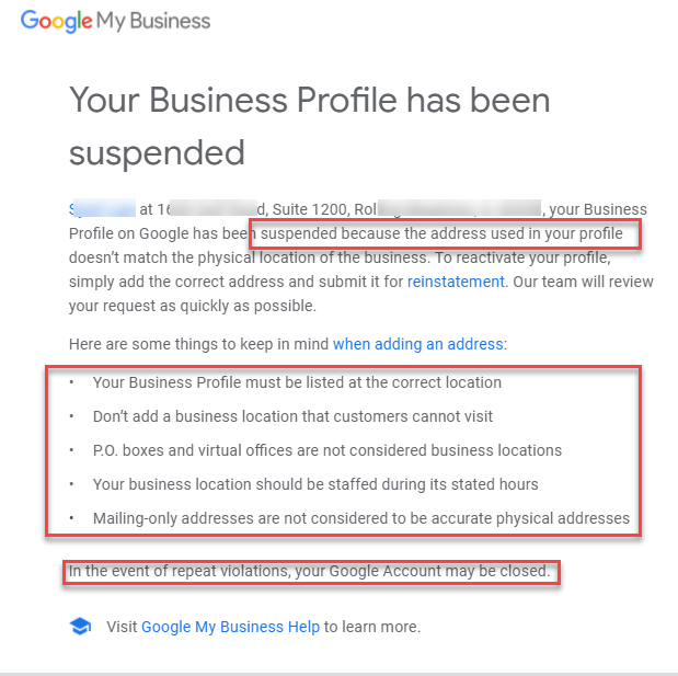 Google Мой бизнес начал оповещать компании о блокировке по email