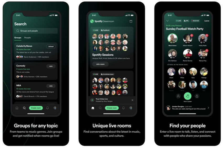 Spotify представил платформу для аудиочатов Greenroom