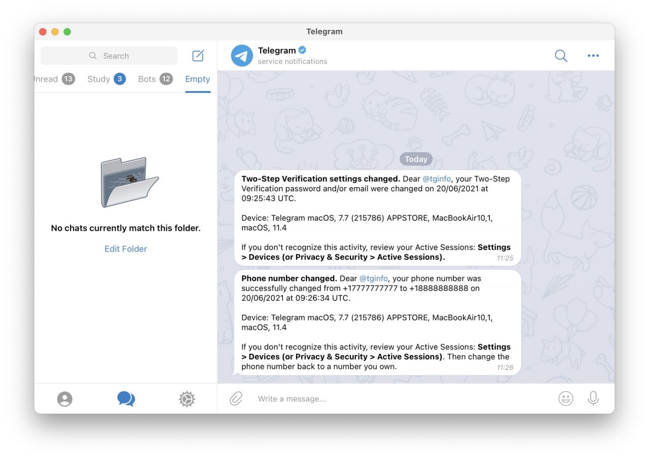 Telegram сообщит пользователям обо всех изменениях в настройках безопасности