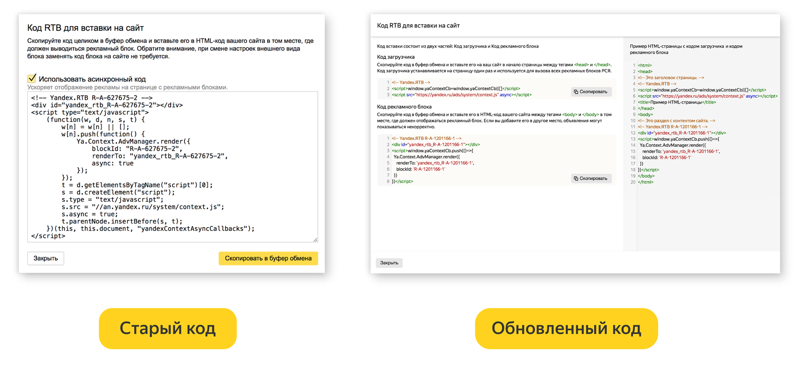Яндекс обновил коды вставки рекламных блоков в РСЯ и ADFOX