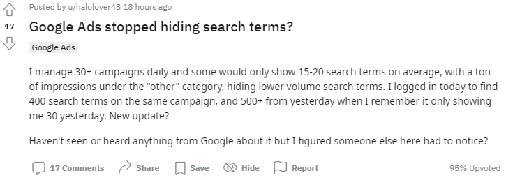 Google Ads перестал скрывать поисковые запросы?