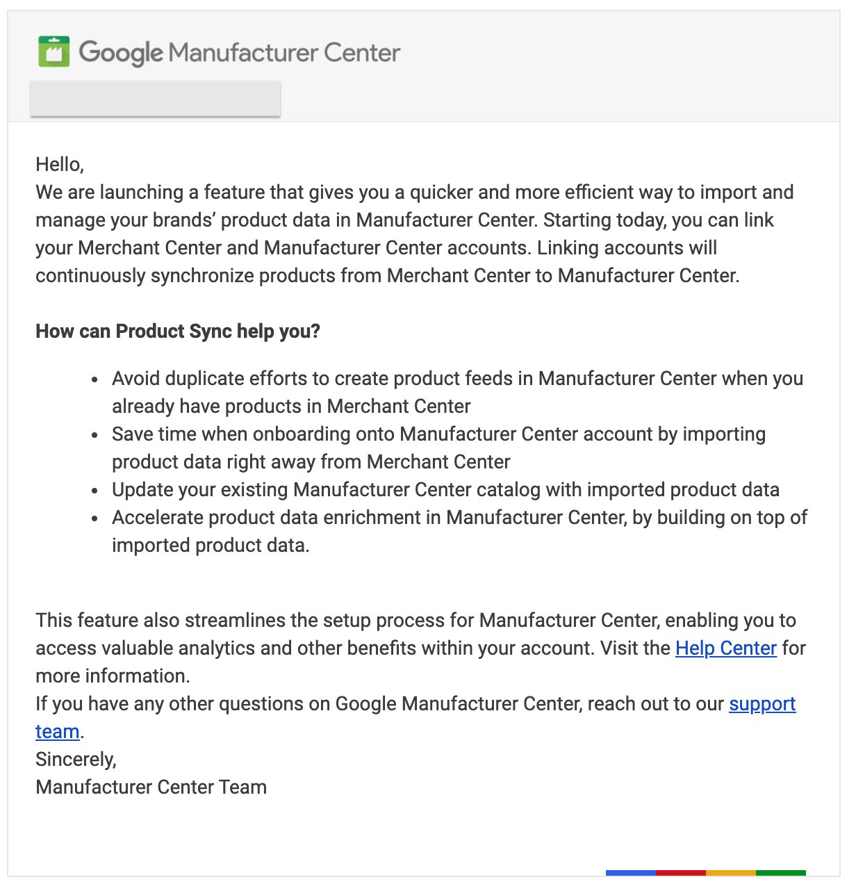 Google синхронизировал данные между Merchant Center и Manufacturer Center