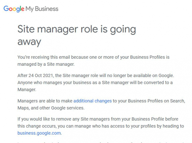 Google Мой бизнес упразднил роль менеджера адреса