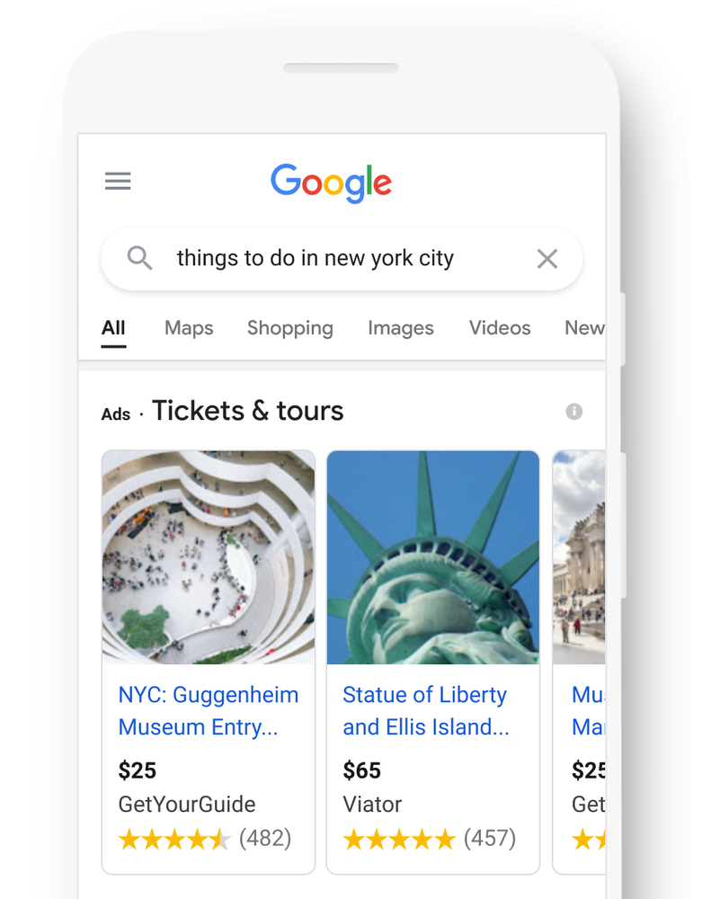 Google представил новые способы продвижения аттракционов, туров и развлечений в поиске