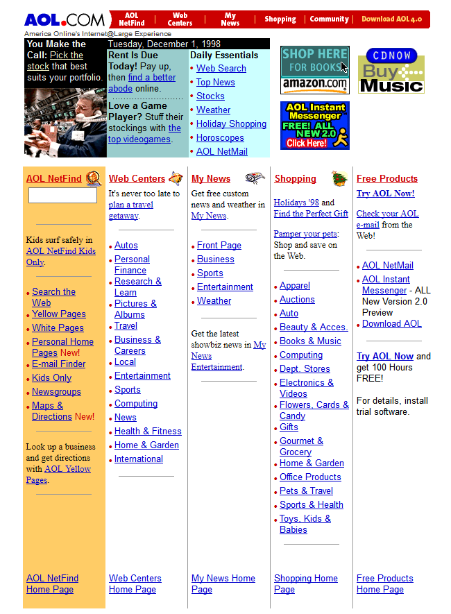 Сайт America Online, медиагигант конца 90-х