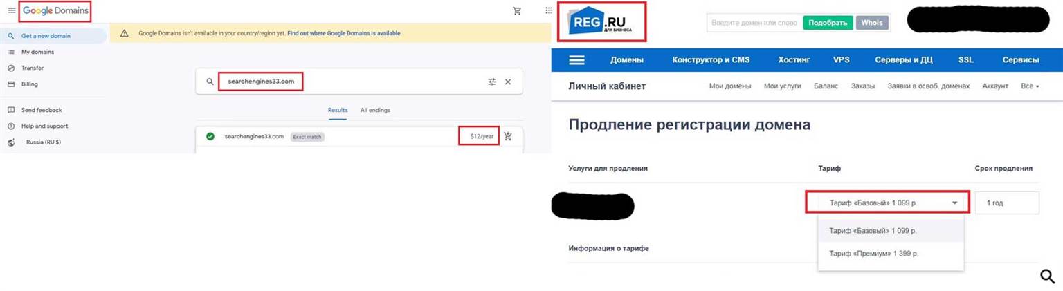google.domains vs reg.ru
